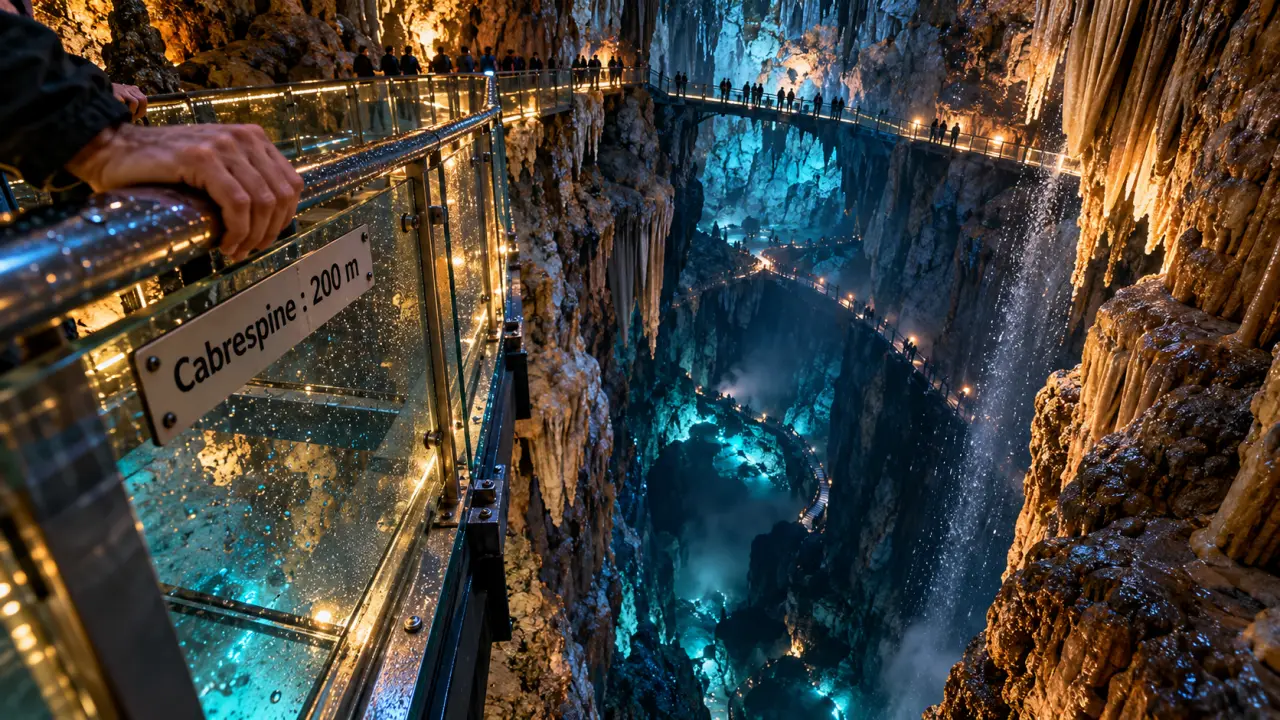 Lieux insolites Aude : passerelle de verre vers le gouffre de Cabrespine, 200 m